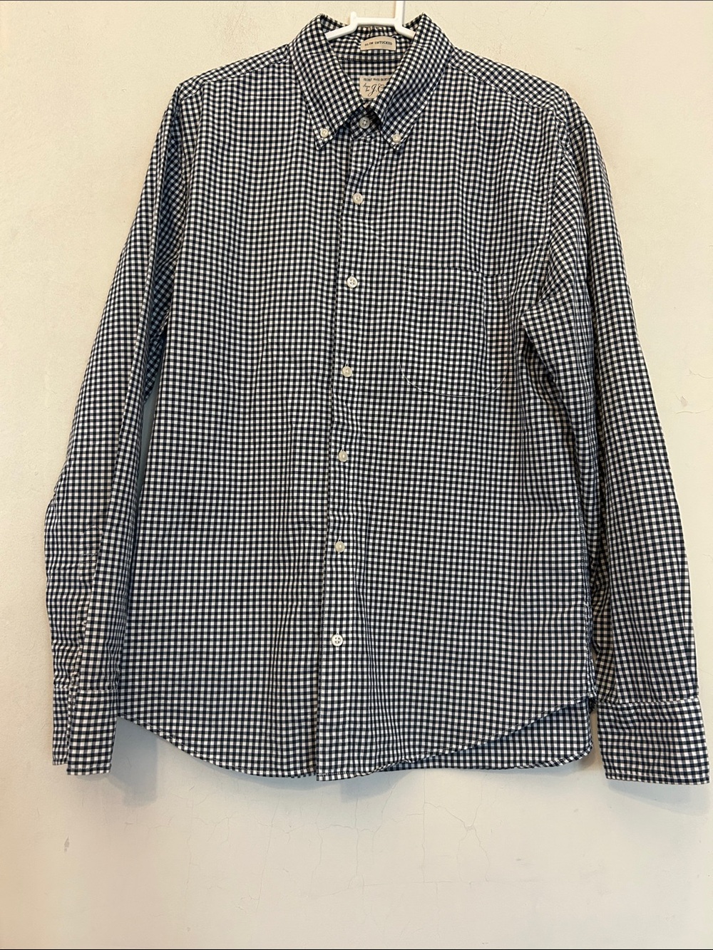 J Crew Classic Navy & White Gingham Button-Down Shirt Size M EUC